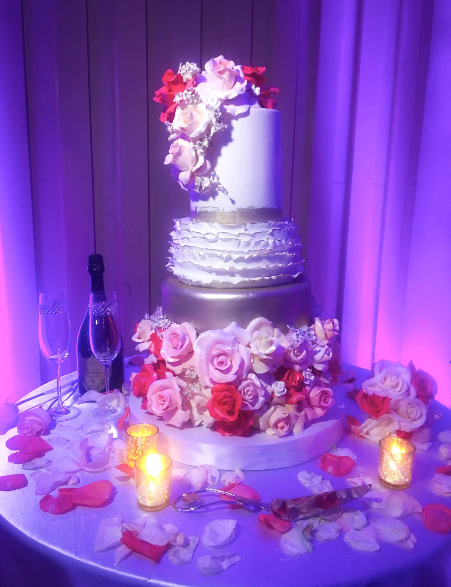 Gold & Coral Pink Wedding Cake