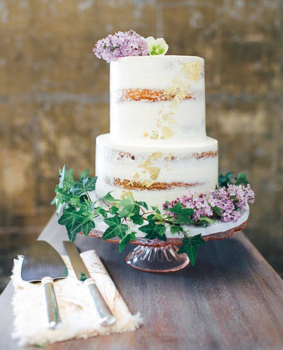 Naked Wedding Cake with Gold Leaf - Sweet E's Bake Shop