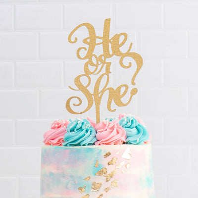 Gender Reveal Cake Topper | Gold - Sweet E's Bake Shop