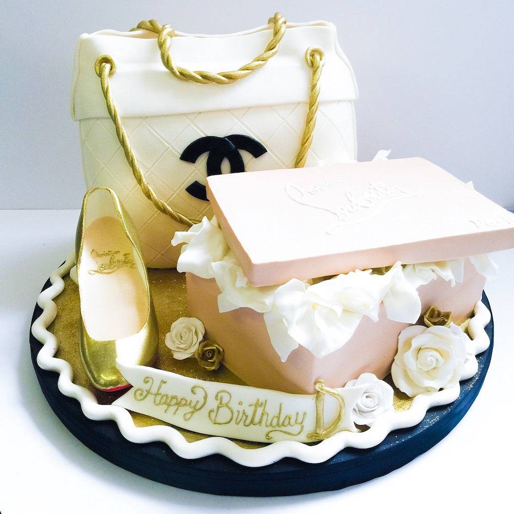 White Chanel Shoe Box Cake