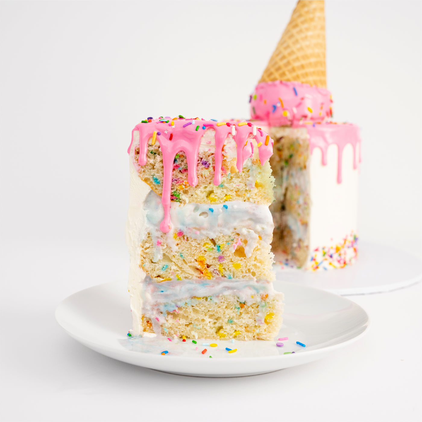 ICE CREAM CAKE | Confetti Cake Batter Ice Cream | Choose Your Drip Color - Sweet E's Bake Shop - The Cake Shop