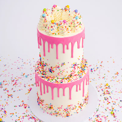 2 Tier Confetti Birthday Drip Cake | Choose Your Color - Sweet E's Bake Shop - The Cake Shop