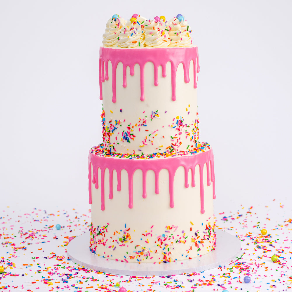 2 Tier Confetti Birthday Drip Cake | Choose Your Color - Sweet E's Bake Shop - The Cake Shop