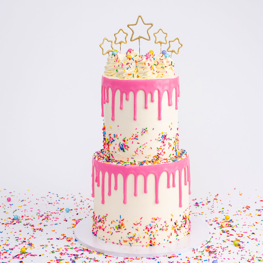 2 Tier Confetti Birthday Drip Cake Delivery Los Angeles