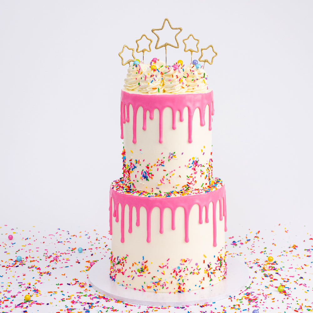 2 Tier Confetti Birthday Drip Cake | Choose Your Color - Sweet E's Bake Shop - The Cake Shop