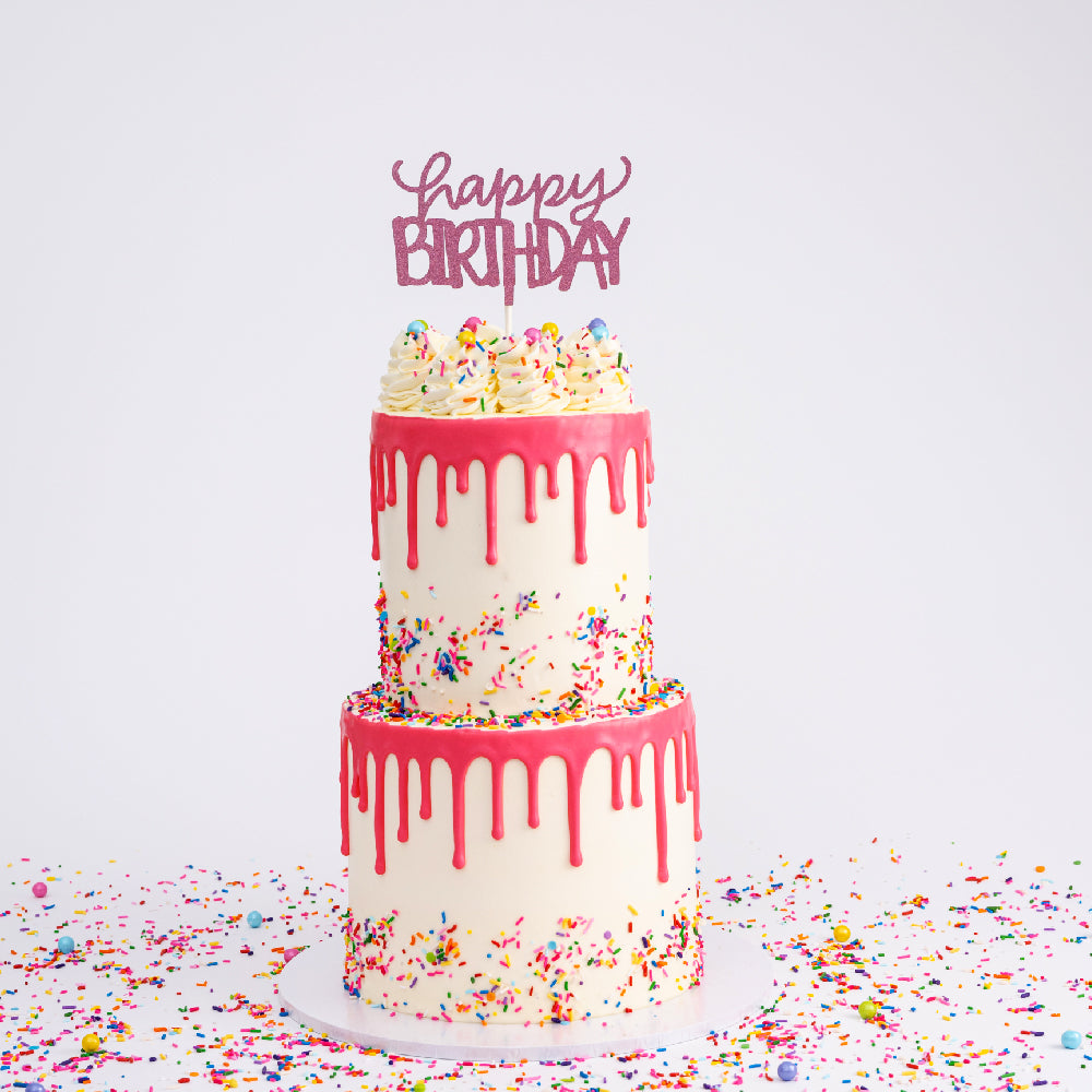 2 Tier Confetti Birthday Drip Cake | Choose Your Color - Sweet E's Bake Shop - The Cake Shop