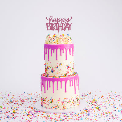 2 Tier Confetti Birthday Drip Cake | Choose Your Color - Sweet E's Bake Shop - The Cake Shop