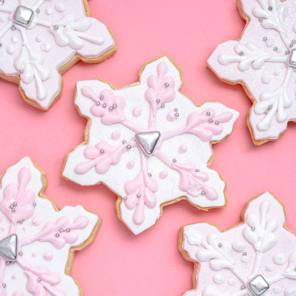Glam Pink Snowflake Cookies - Sweet E's Bake Shop - Sweet E's Bake Shop