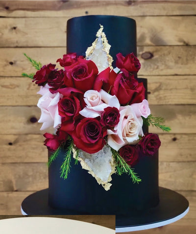 Black and Red Roses Tiered Cake - Sweet E's Bake Shop - The Cake Shop