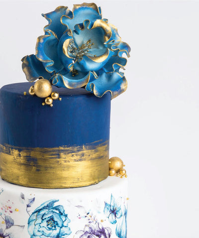 Navy & Gold Sugar Print Cake - Sweet E's Bake Shop - The Cake Shop