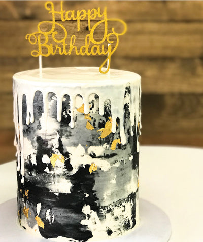 Black White Gold Watercolor Drip Cake - Sweet E's Bake Shop - The Cake Shop