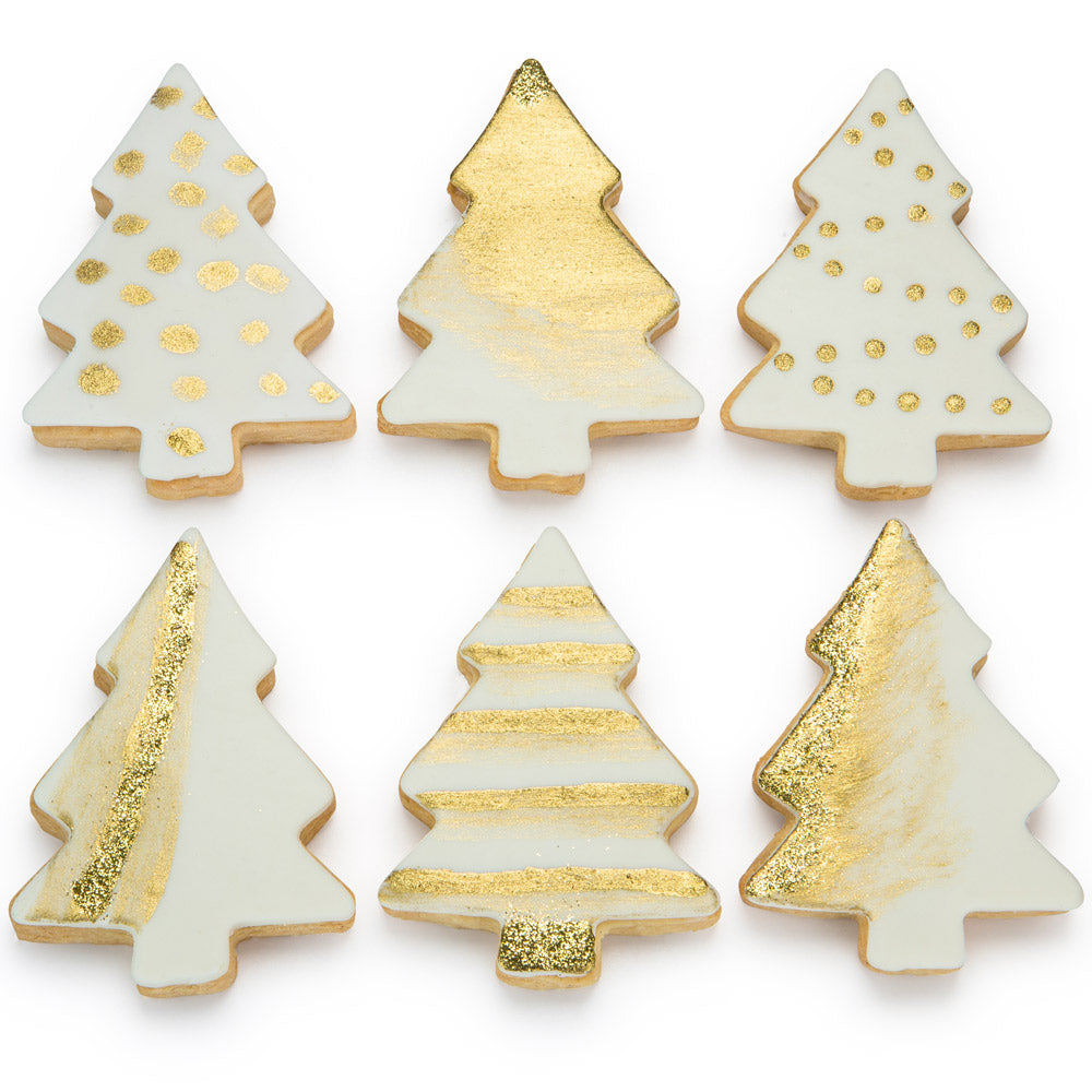Glam Gold Christmas Tree Cookies - Sweet E's Bake Shop - Sweet E's Bake Shop