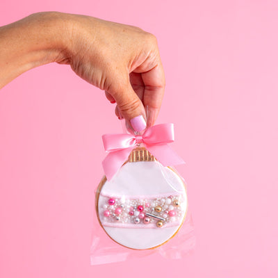 Glam Pink Christmas Ornament Cookies - Sweet E's Bake Shop - Sweet E's Bake Shop