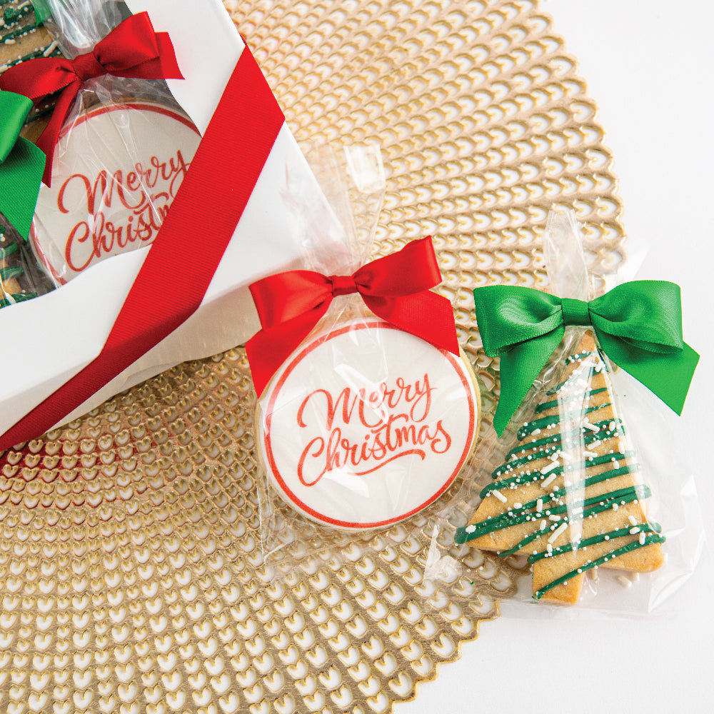 Merry Christmas Logo Cookies | Custom Order - Sweet E's Bake Shop - Sweet E's Bake Shop