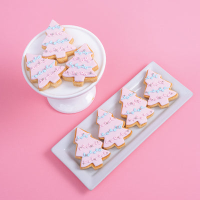 Glam Pink Christmas Tree Cookies - Sweet E's Bake Shop - Sweet E's Bake Shop