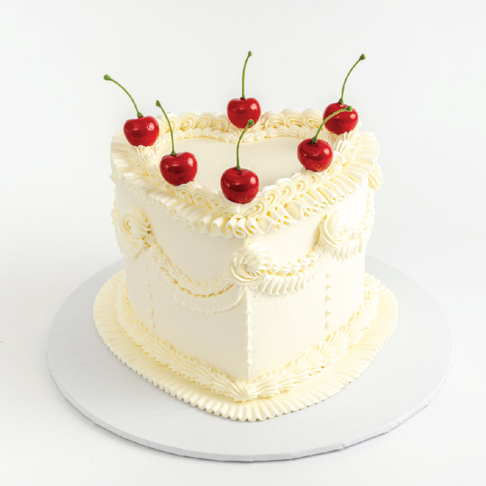 White Vintage Heart Cake - Sweet E's Bake Shop - The Cake Shop