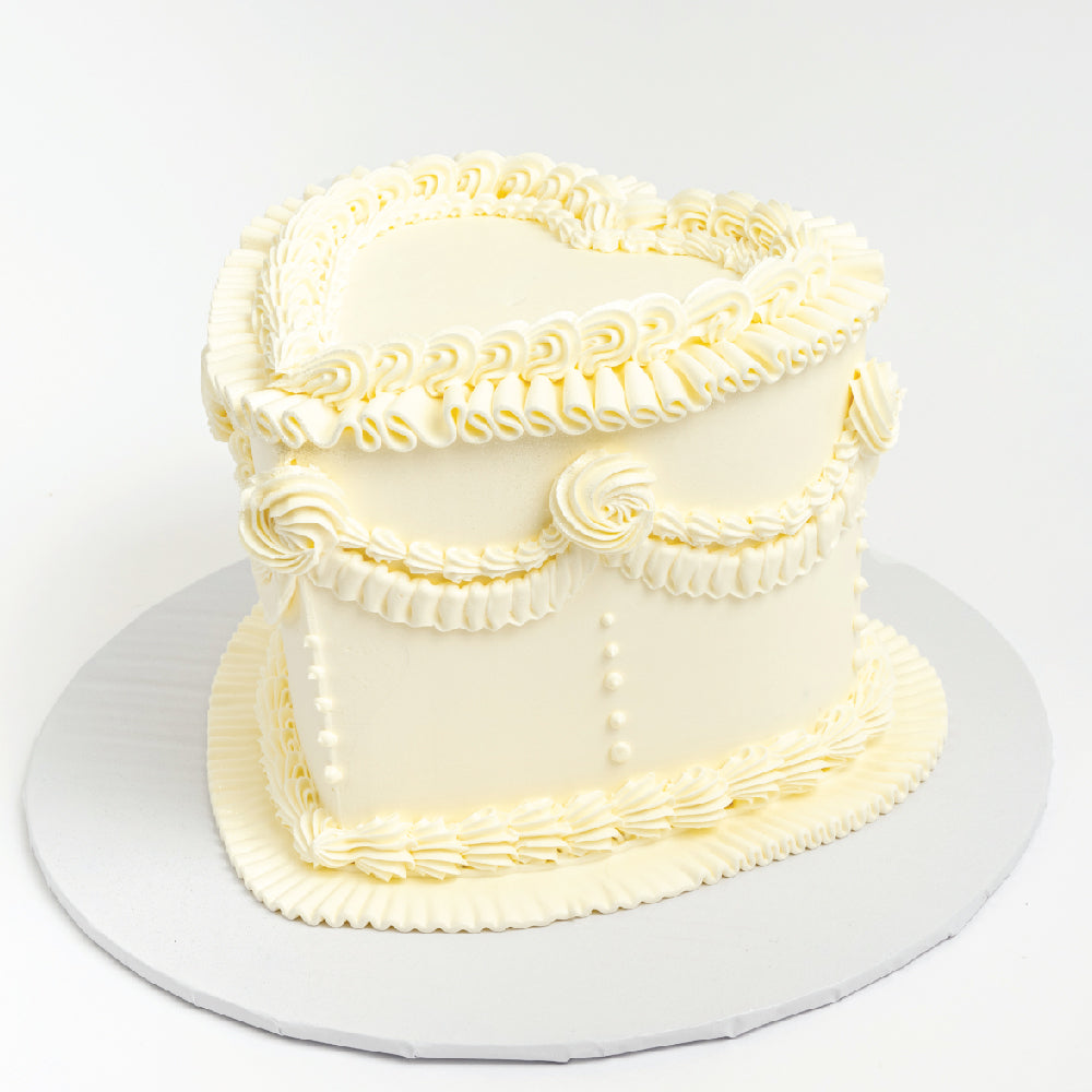 White Vintage Heart Cake - Sweet E's Bake Shop - The Cake Shop