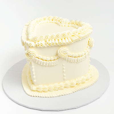 White Vintage Heart Cake - Sweet E's Bake Shop - The Cake Shop