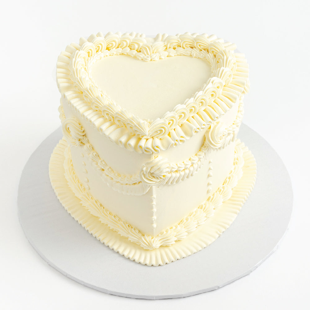 White Vintage Heart Cake - Sweet E's Bake Shop - The Cake Shop