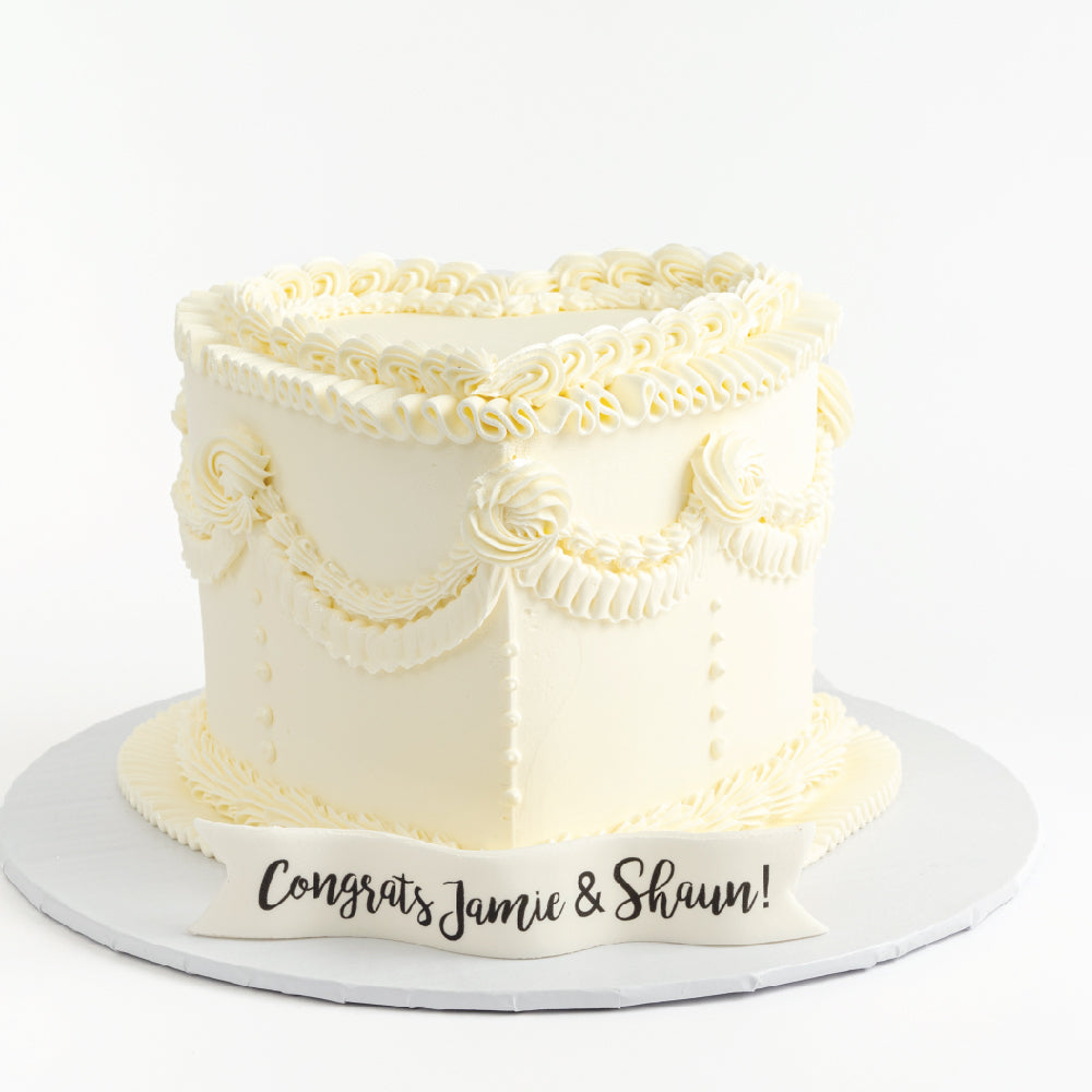 White Vintage Heart Cake - Sweet E's Bake Shop - The Cake Shop