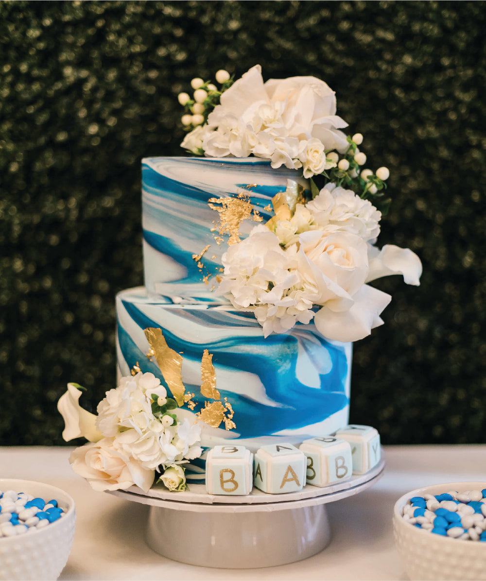 Blue Marble Baby Shower Cake - Sweet E's Bake Shop - The Cake Shop