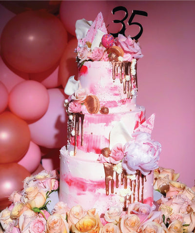 Pink & Rose Gold Watercolor Birthday Cake - Sweet E's Bake Shop - The Cake Shop