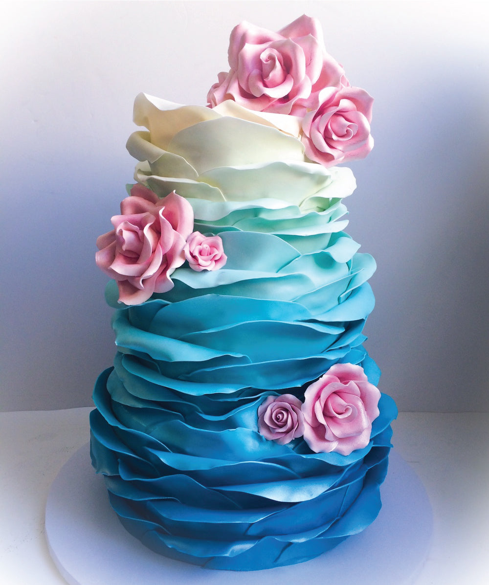 Blue Ombre Fondant Ruffle Cake