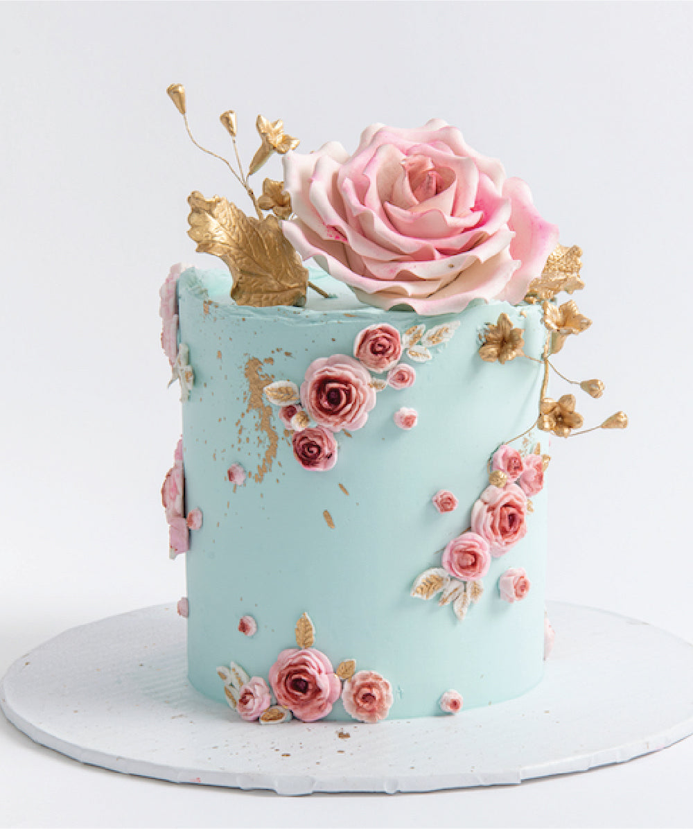 Vintage Blue Sugar Flower Cake - Sweet E's Bake Shop - The Cake Shop