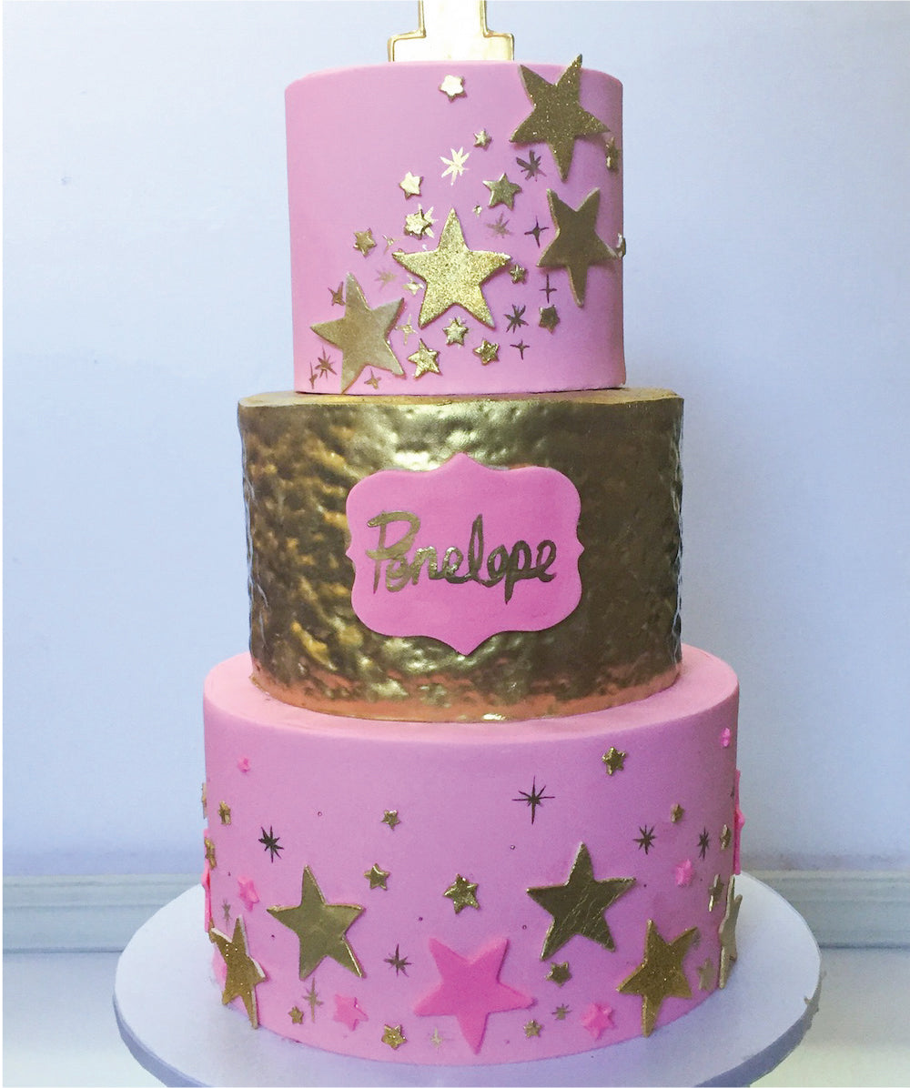 Pink & Gold Star Birthday Cake - Sweet E's Bake Shop - The Cake Shop
