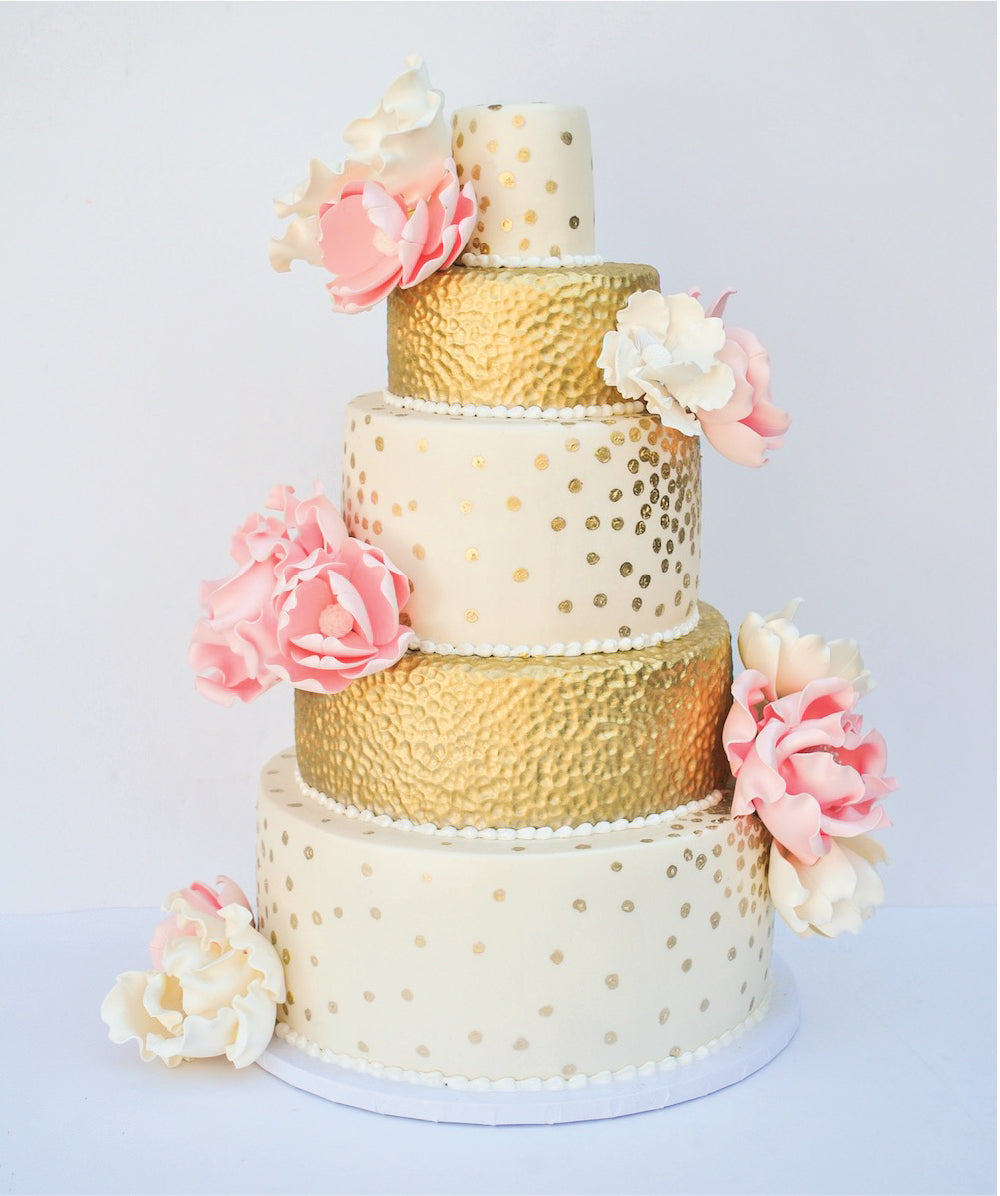 Elegant Pink White Gold Wedding Cake - Sweet E's Bake Shop - The Cake Shop