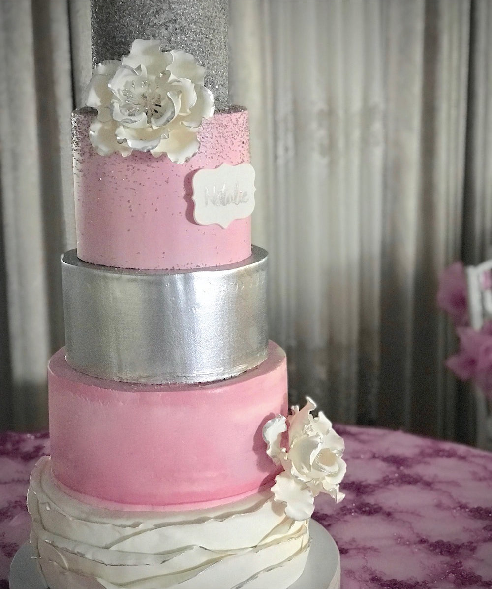 Pink & Silver Cake - Sweet E's Bake Shop - The Cake Shop