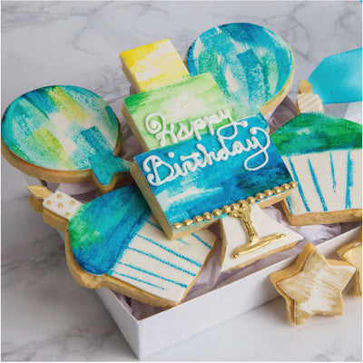 Birthday Decorated Cookie Gift Box - Blue Painted - Sweet E's Bake Shop - The Cake Shop