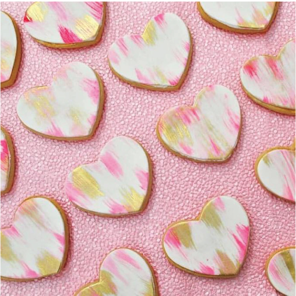 Pink & Gold Brush Heart Cookies - Sweet E's Bake Shop - The Cake Shop