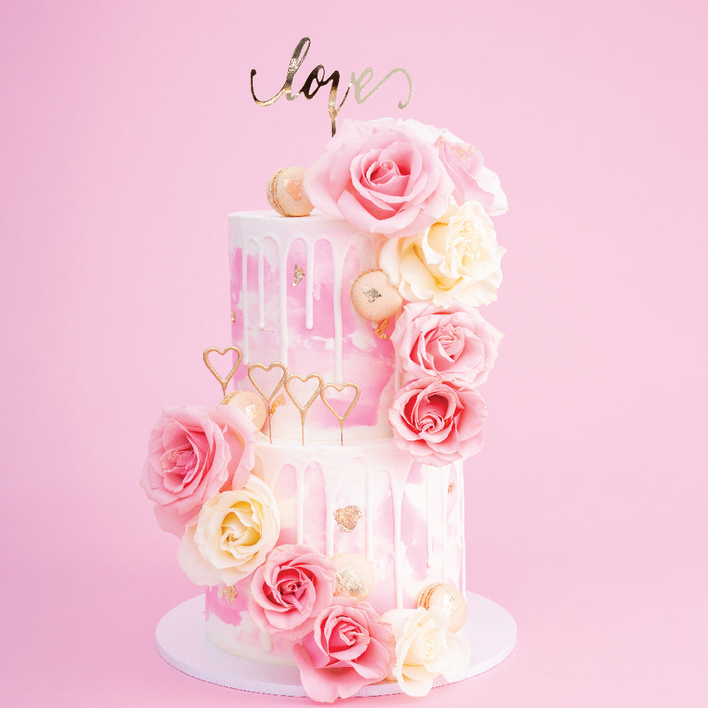 2 Tier Rose & Macaron Cascade Cake - Sweet E's Bake Shop - The Cake Shop