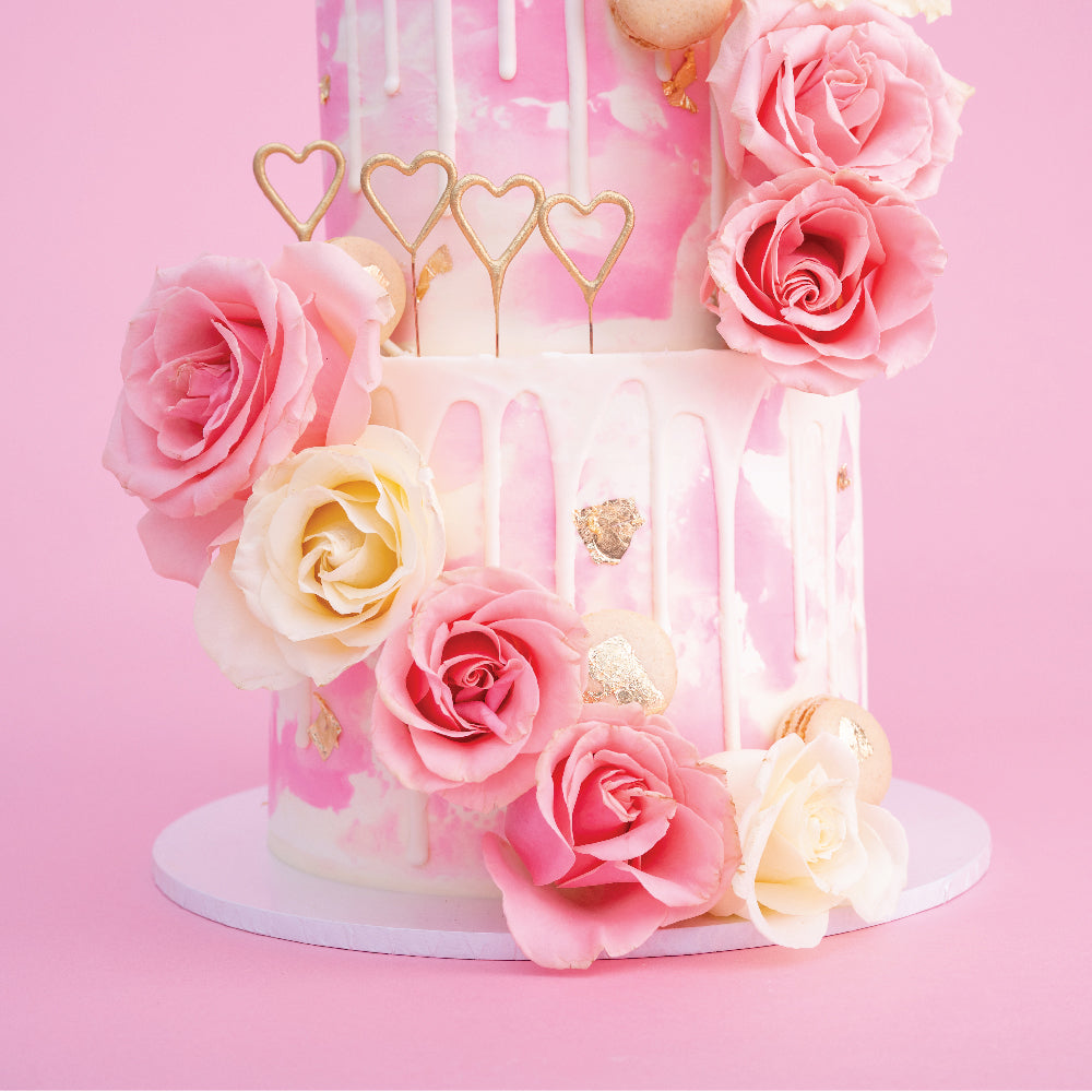 2 Tier Rose & Macaron Cascade Cake - Sweet E's Bake Shop - The Cake Shop