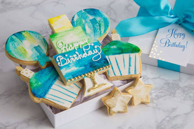Birthday Decorated Cookie Gift Box - Blue Painted - Sweet E's Bake Shop