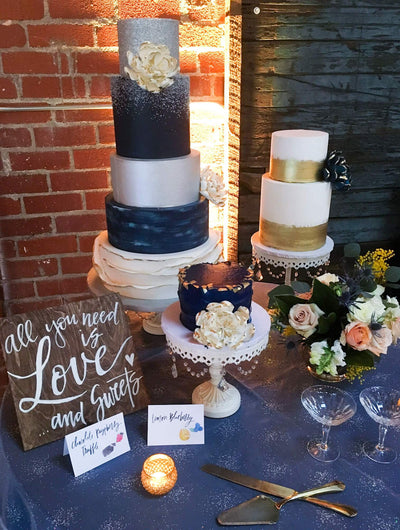 Blue & Gold Wedding Cakes - Sweet E's Bake Shop
