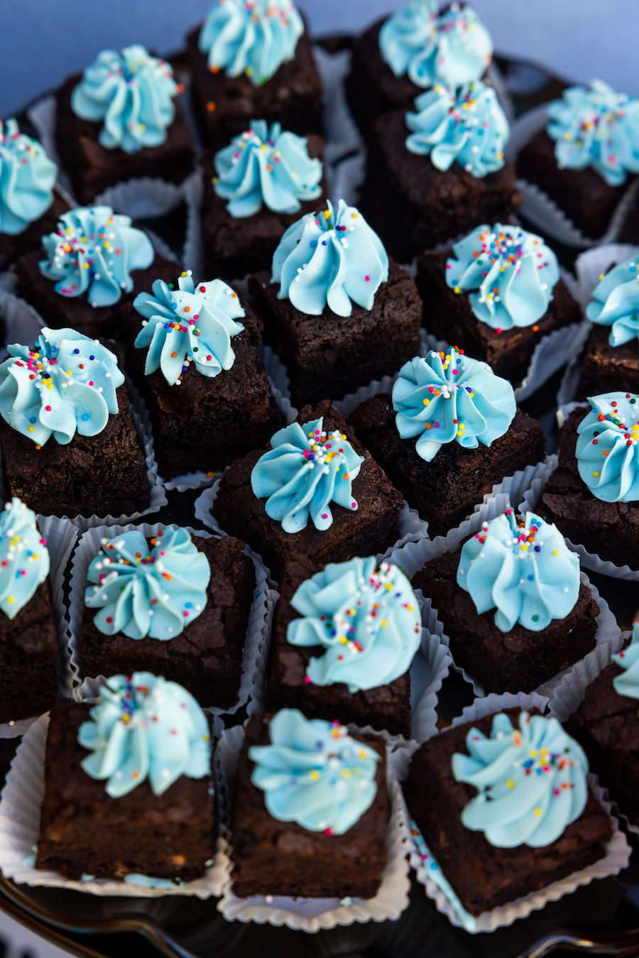 Blue Frosting Swirl Brownie Bites - Sweet E's Bake Shop