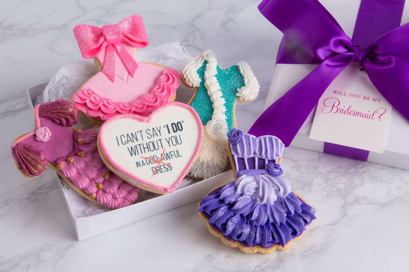 Bridesmaid Ugly Dresses Cookie Gift Box - Sweet E's Bake Shop