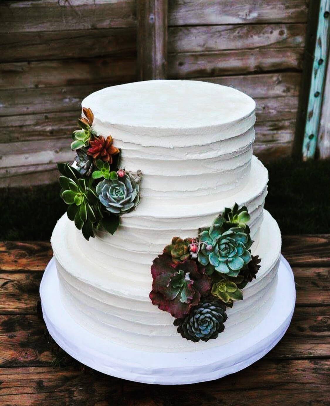 Buttercream Ruffle Succulent Wedding Cake - Sweet E's Bake Shop