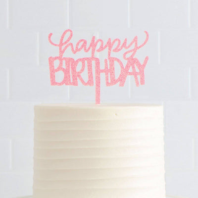 Pink Glitter | Happy Birthday Cake Topper - Sweet E's Bake Shop