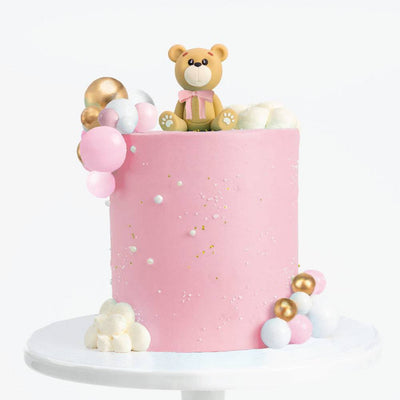Teddy Bear Cake | Baby Girl Pink - Sweet E's Bake Shop