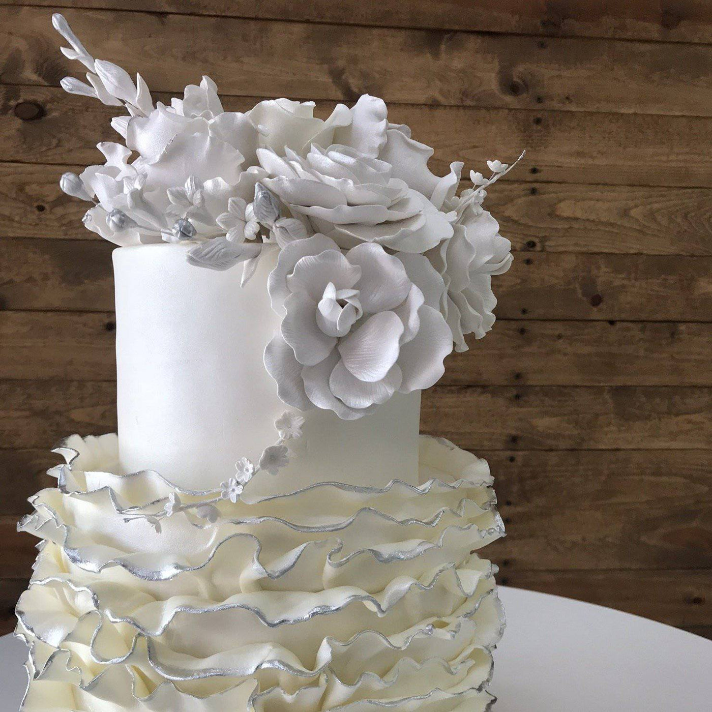 White Sugar Flowers Wedding Cake - Sweet E's Bake Shop - The Cake Shop