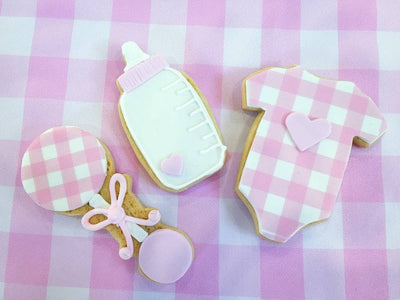 Pink Gingham Baby Cookies - Sweet E's Bake Shop