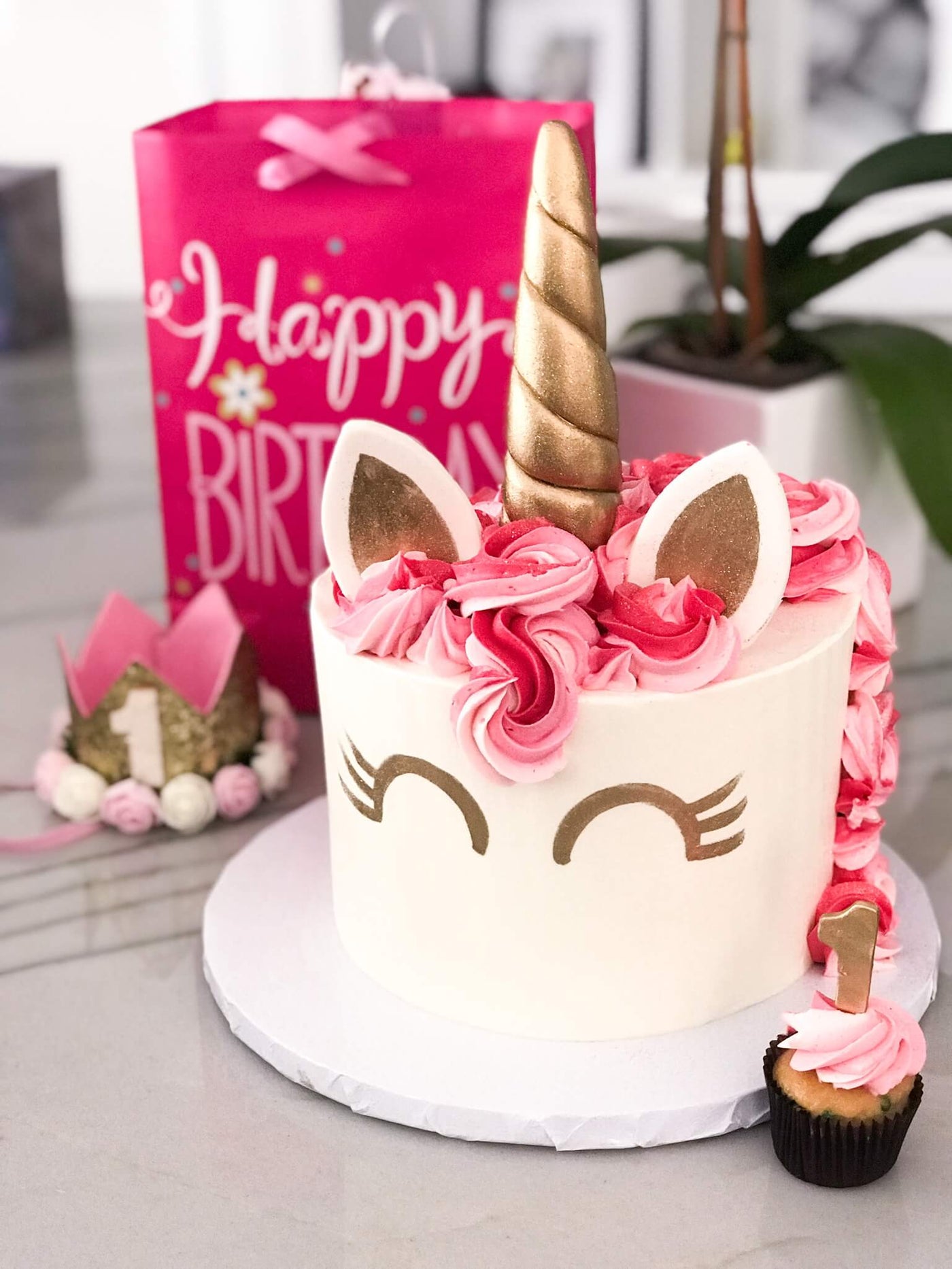 Pink & Gold Unicorn Cake - Sweet E's Bake Shop