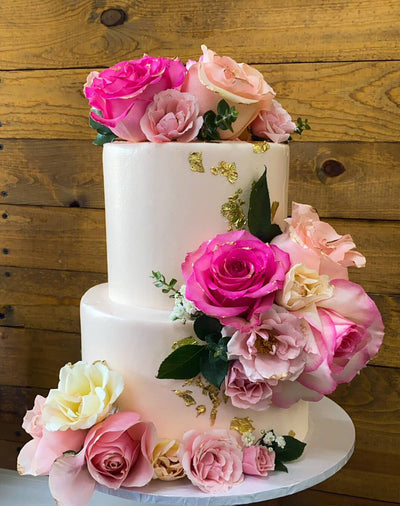 Pink and Gold Floral Cake - Sweet E's Bake Shop