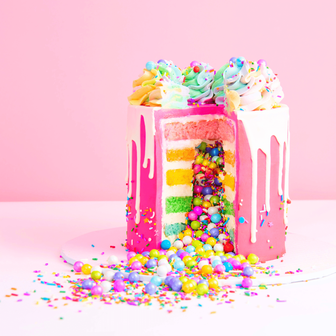 Rainbow Candy Surprise Spill Cake | Choose Your Color - Sweet E's Bake Shop