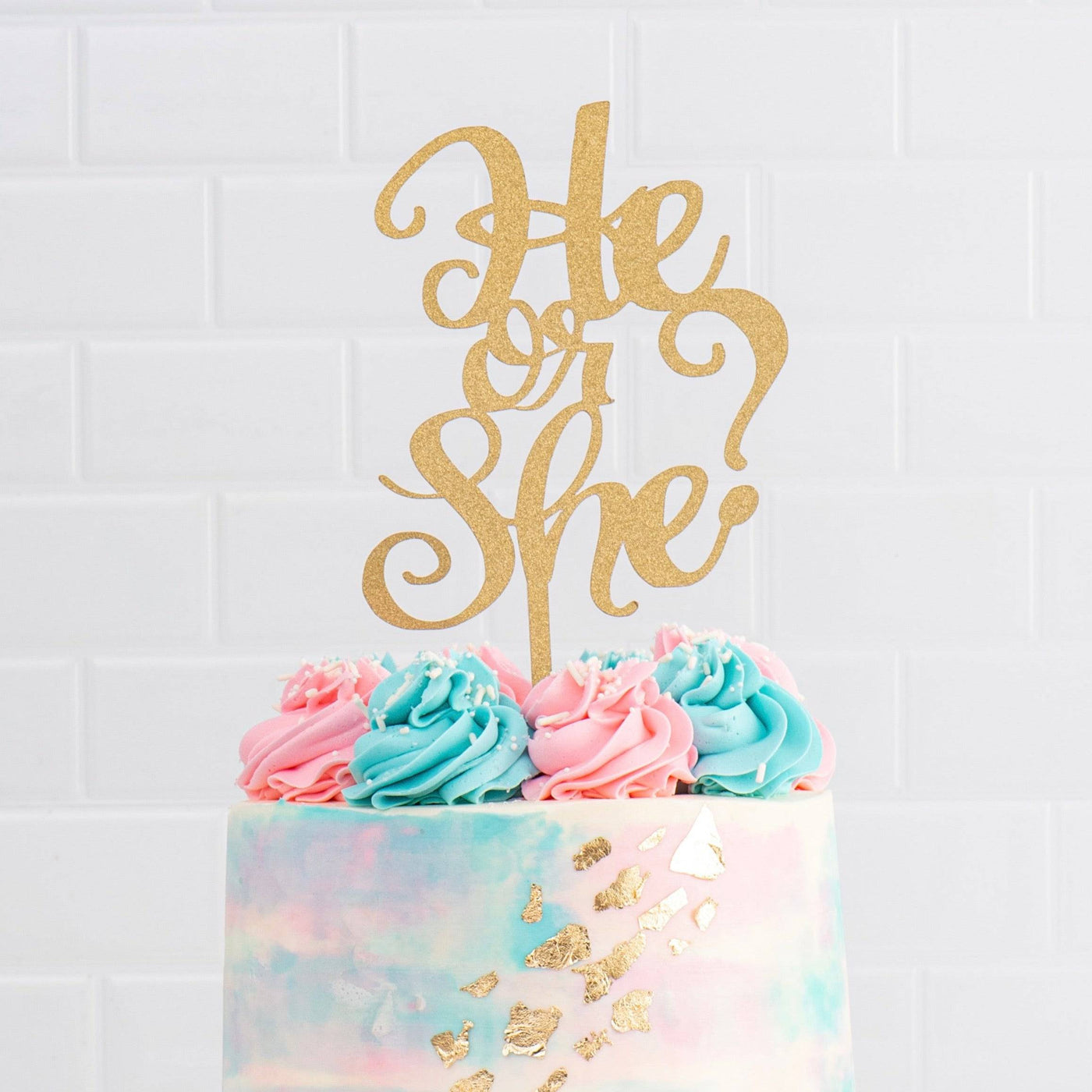 Gender Reveal Cake Topper | Gold - Sweet E's Bake Shop