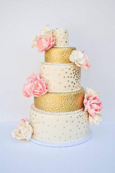 White & Gold Flowers Cake - Sweet E's Bake Shop