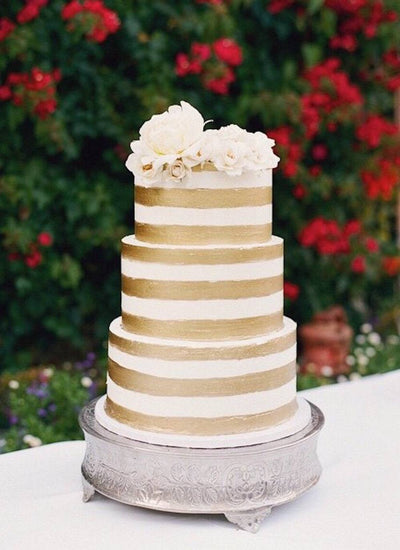 White & Gold Painted Stripe Cake - Sweet E's Bake Shop